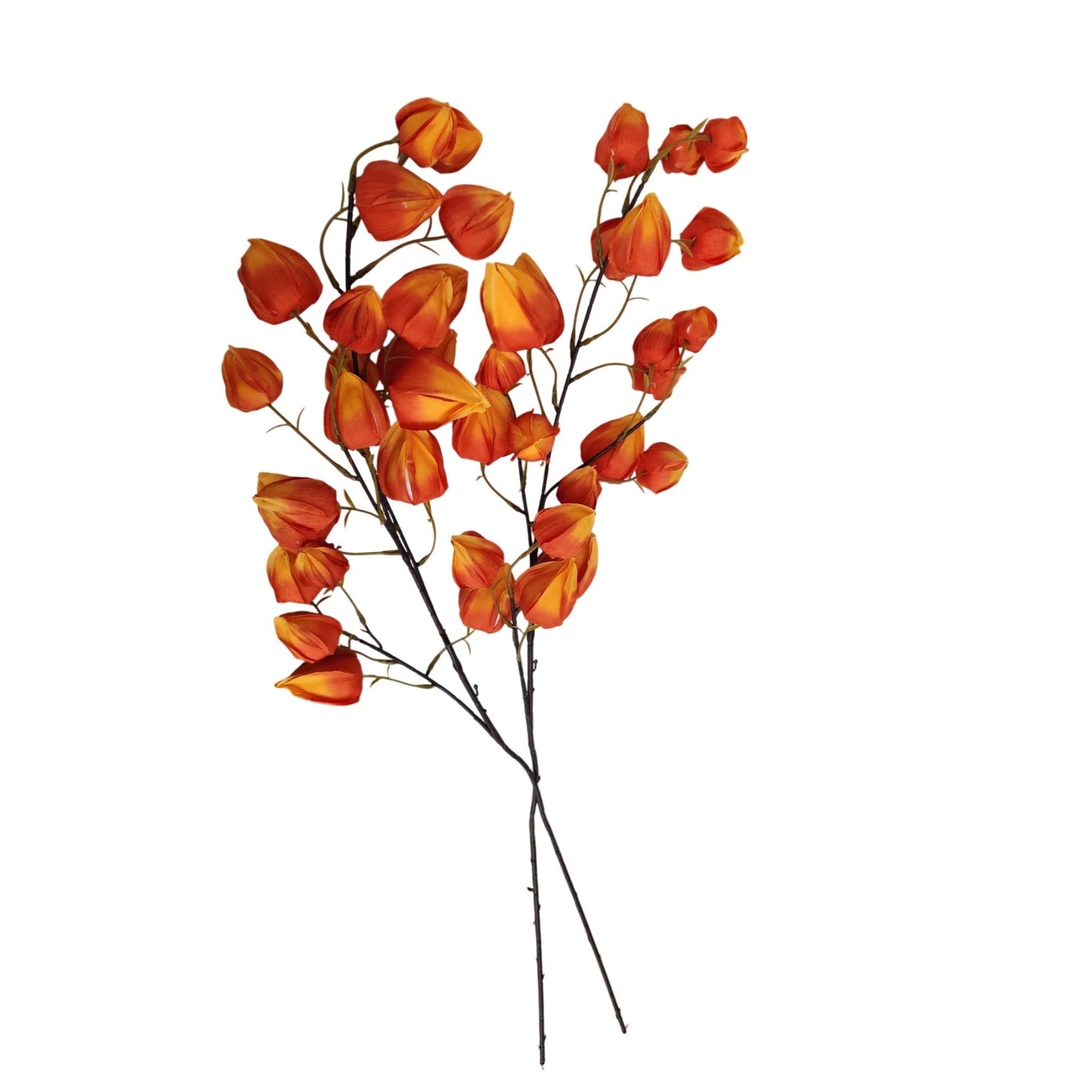 Artificial orange flower branch on a white background