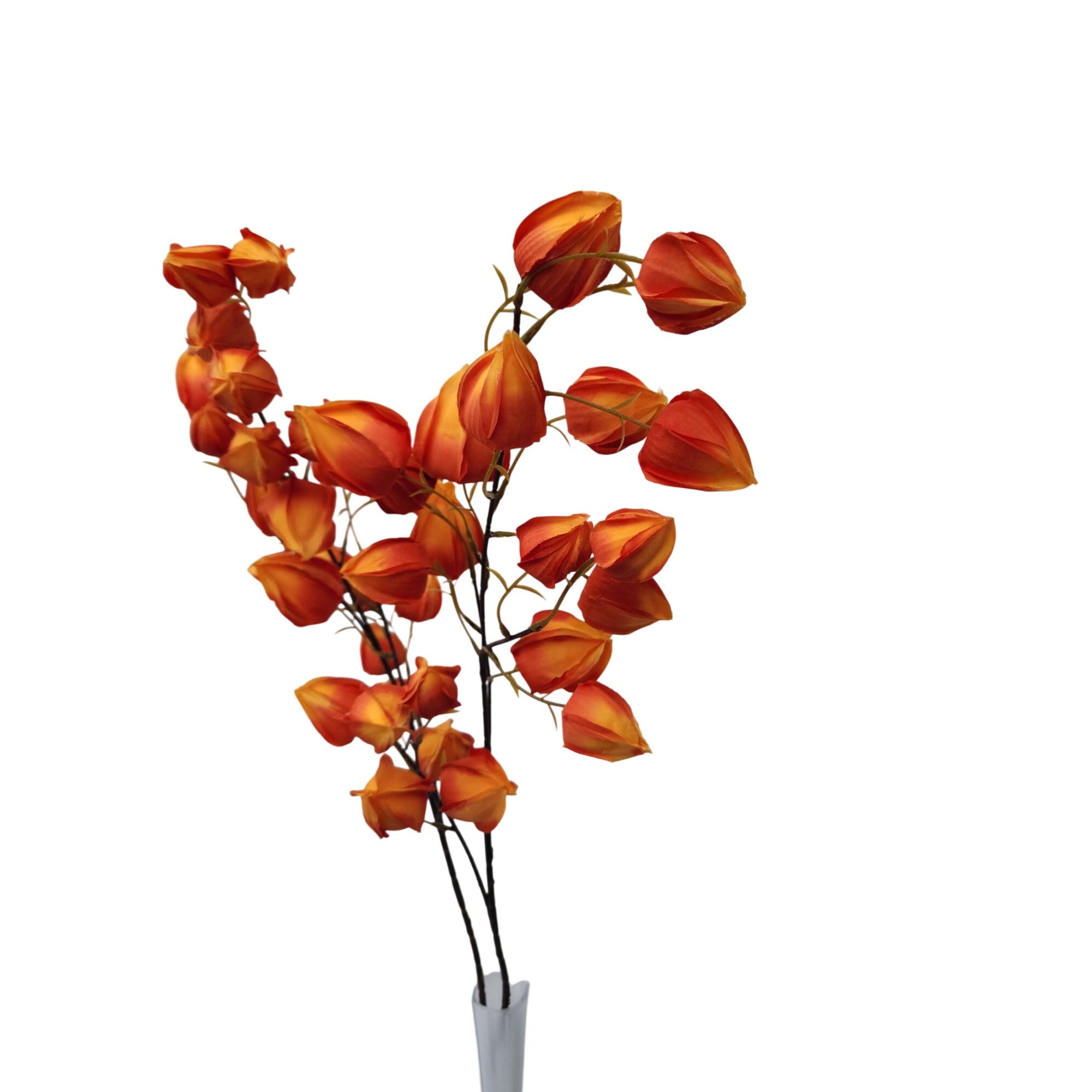 Artificial Orange Chinese Lantern Flower Stems Set of 2 Tall Faux Autumn Branches Centerpiece
