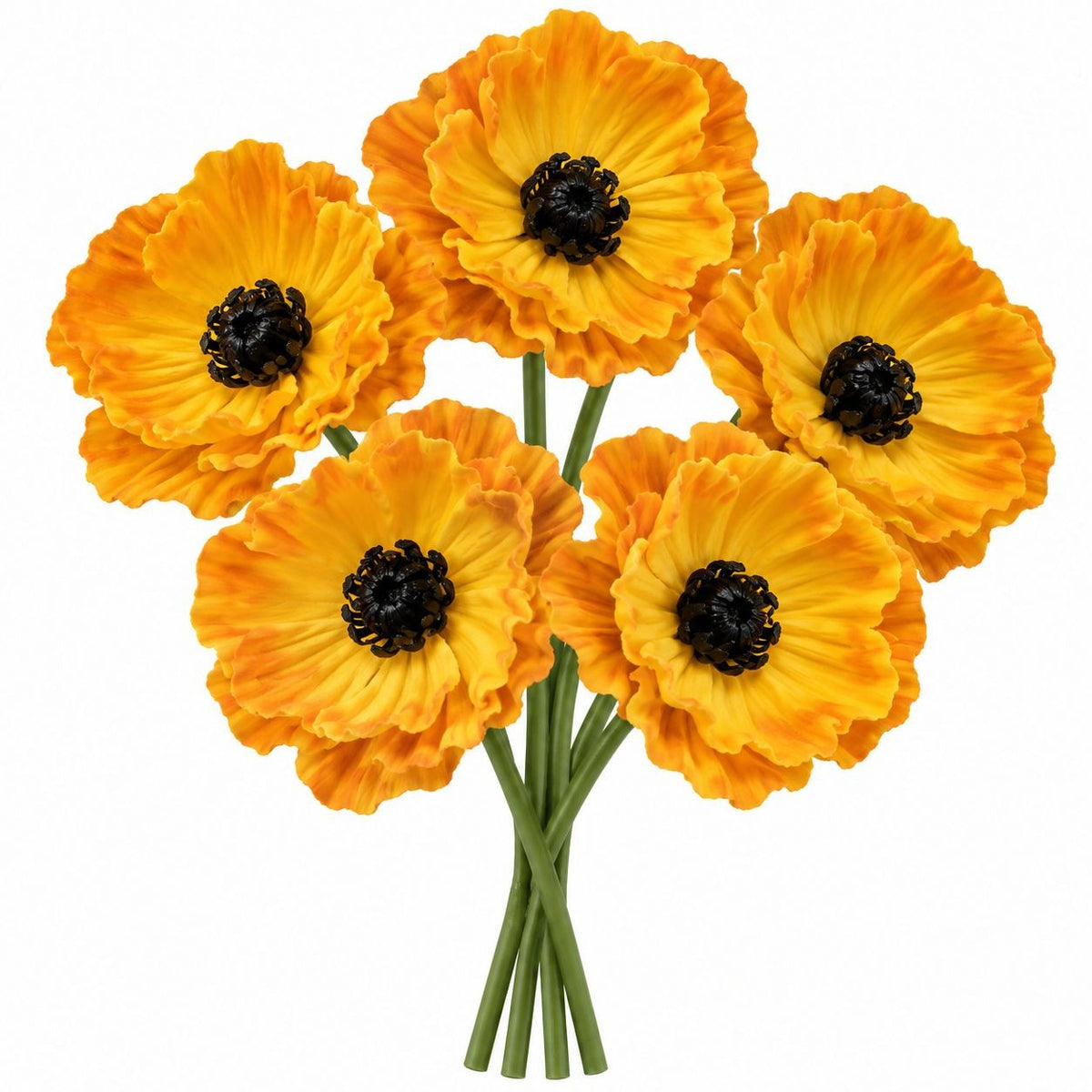 5 Golden Yellow Faux Poppy Stems, 11-Inch Artificial Harvest Floral Decor