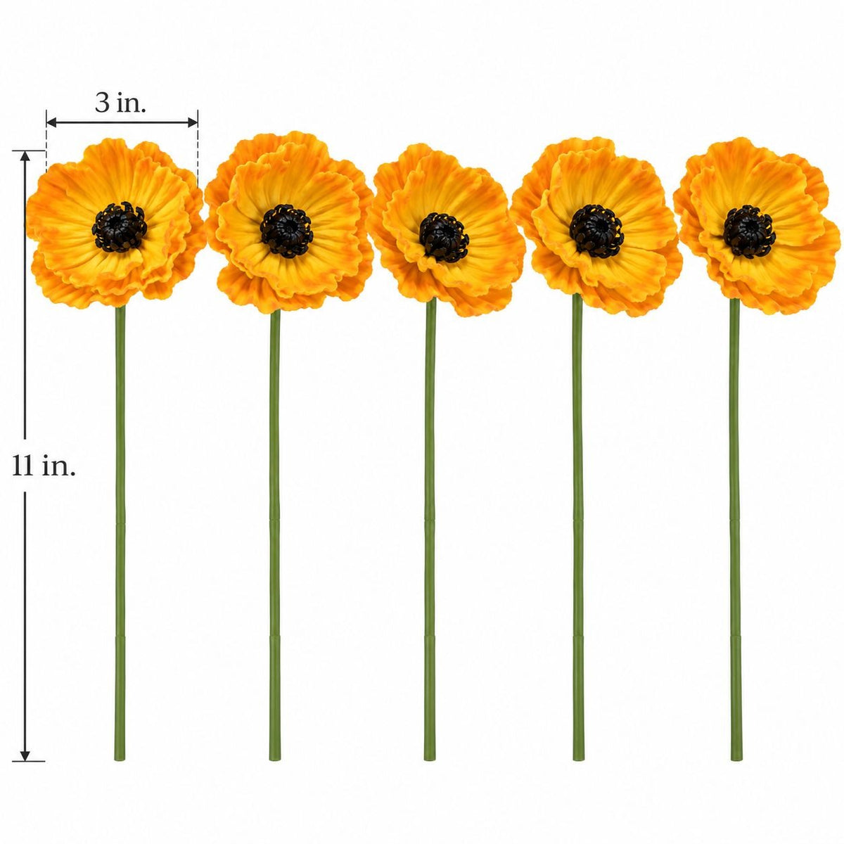 5 Golden Yellow Faux Poppy Stems, 11-Inch Artificial Harvest Floral Decor