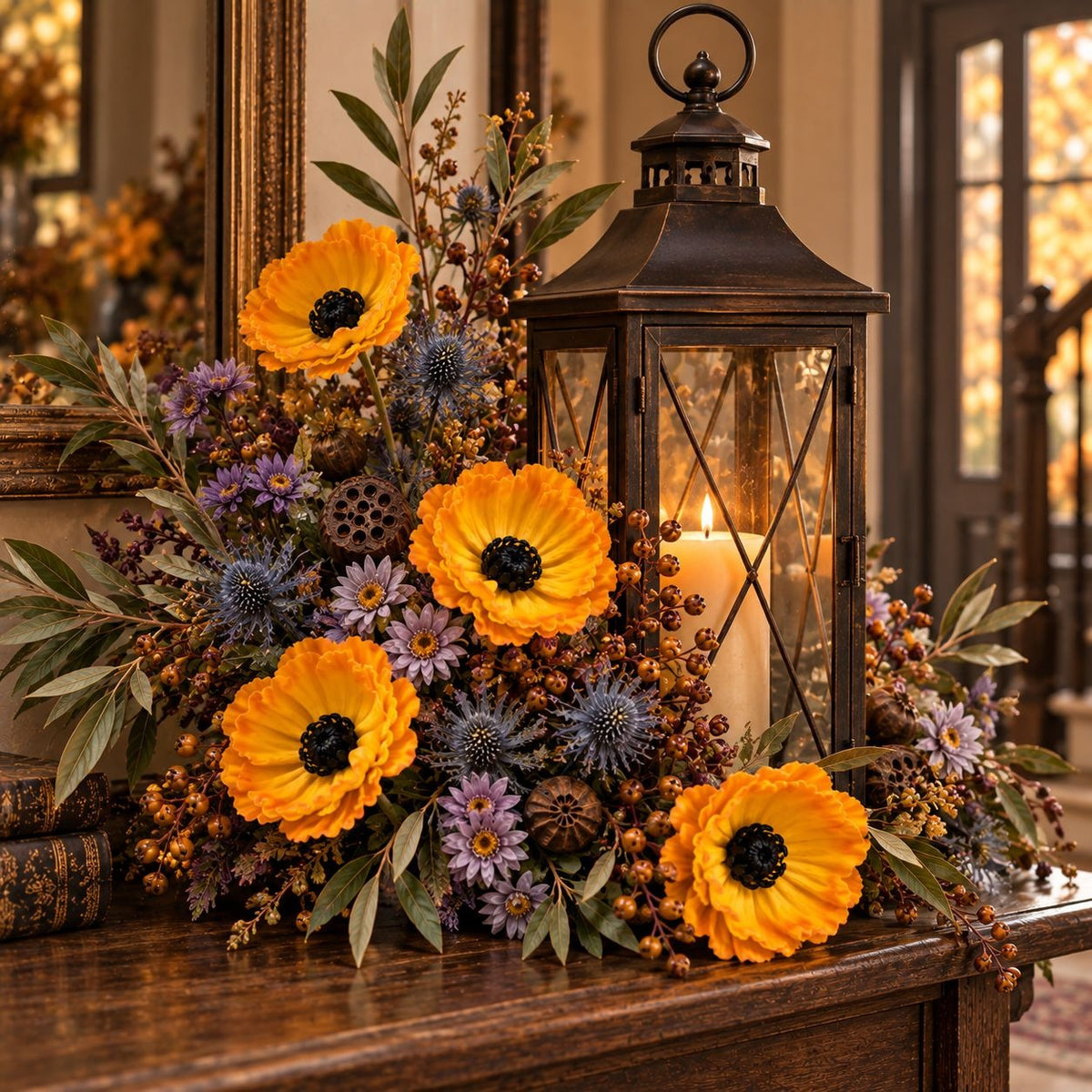 5 Golden Yellow Faux Poppy Stems, 11-Inch Artificial Harvest Floral Decor