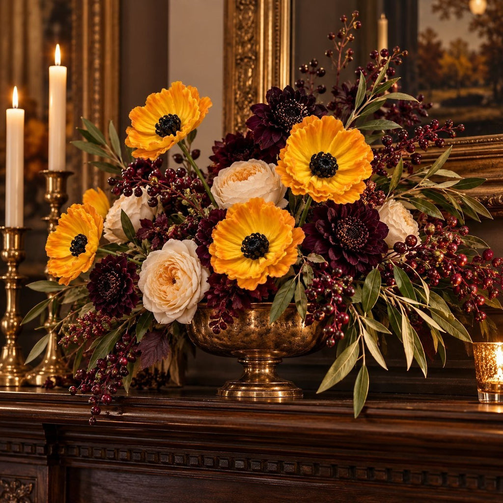 5 Golden Yellow Faux Poppy Stems, 11-Inch Artificial Harvest Floral Decor