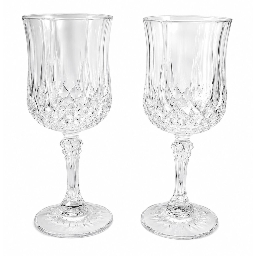 Vintage Cristal D'Arques Longchamp Wine Glasses Set of 2 French Crystal Goblets Diamond Cut Stemware Made in France