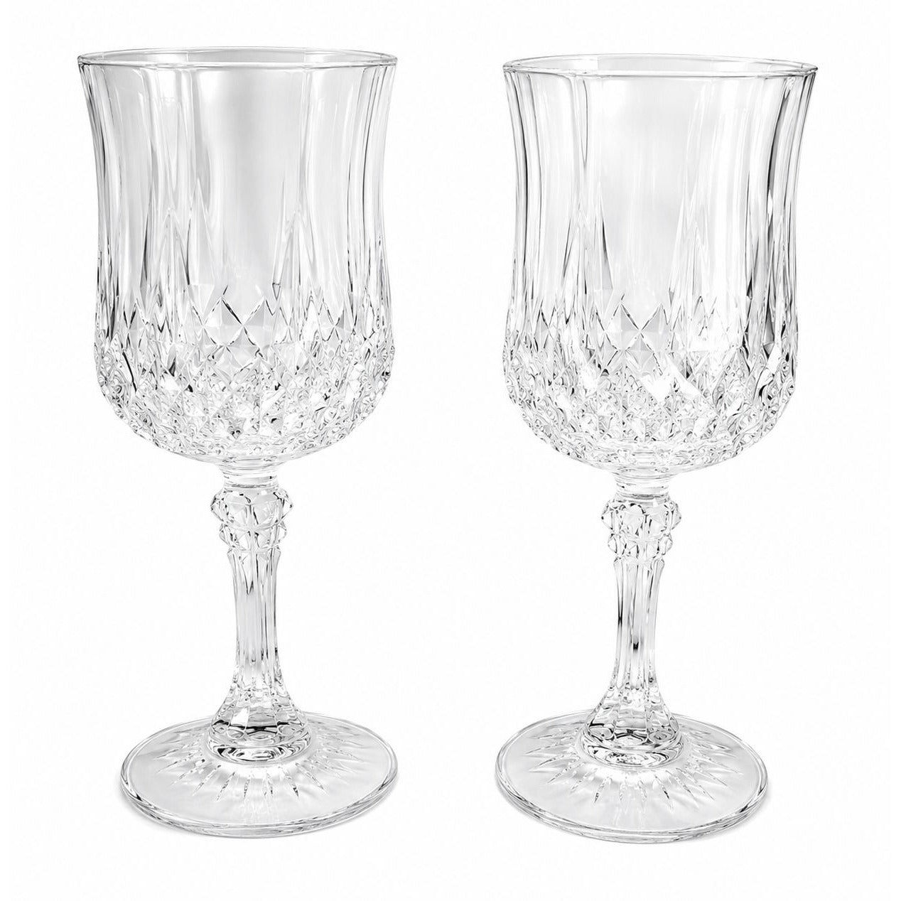 Vintage Cristal D'Arques Longchamp Wine Glasses Set of 2 French Crystal Goblets Diamond Cut Stemware Made in France