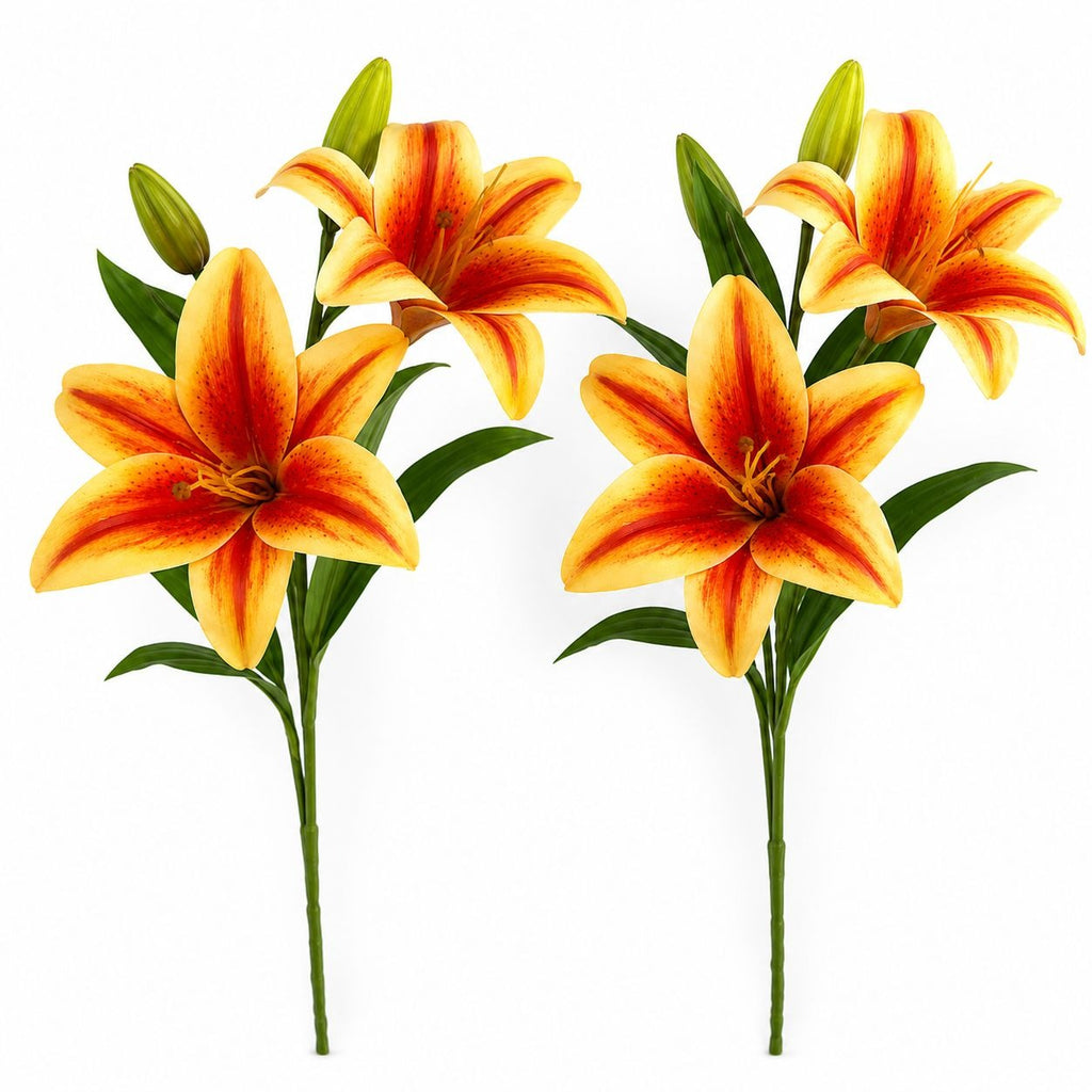 Real Touch Orange Lily Stems Set of 2 Artificial Tiger Lily Spray Faux Fall Flowers Autumn Wedding Flowers Thanksgiving Centerpiece Decor