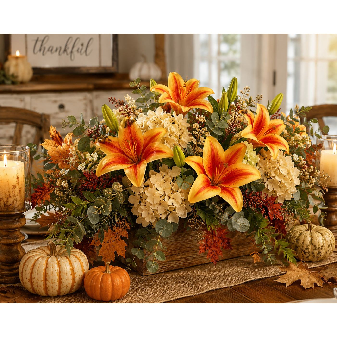 Real Touch Orange Lily Stems Set of 2 Artificial Tiger Lily Spray Faux Fall Flowers Autumn Wedding Flowers Thanksgiving Centerpiece Decor
