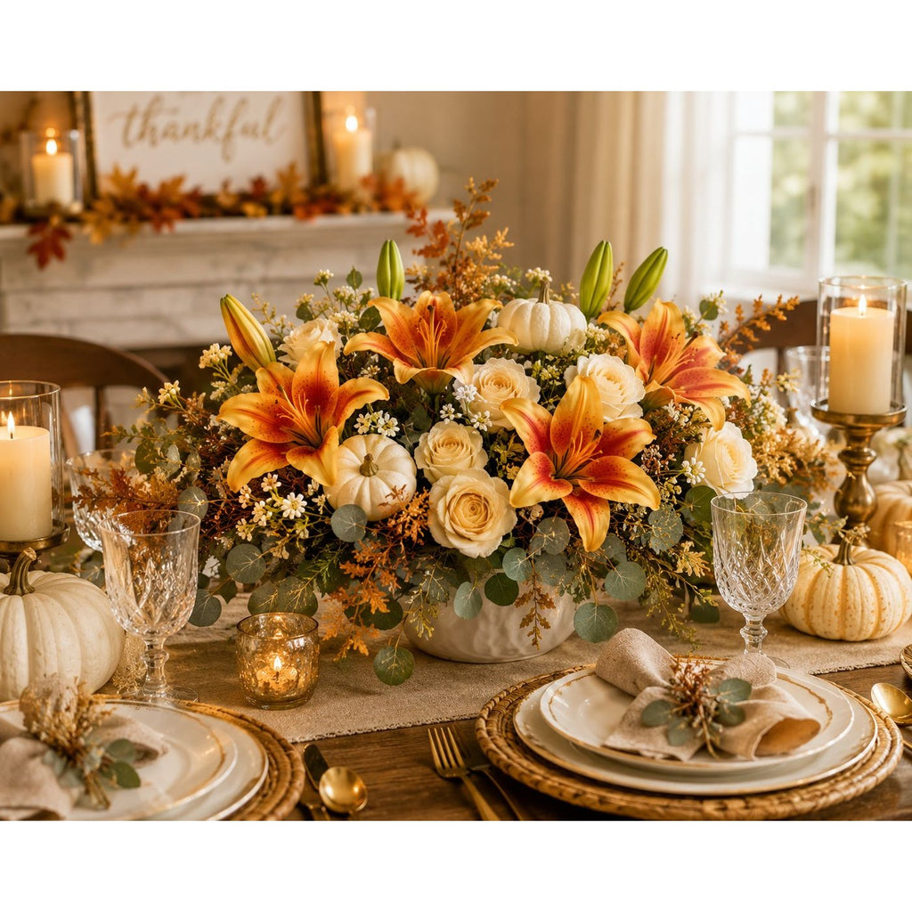 Real Touch Orange Lily Stems Set of 2 Artificial Tiger Lily Spray Faux Fall Flowers Autumn Wedding Flowers Thanksgiving Centerpiece Decor