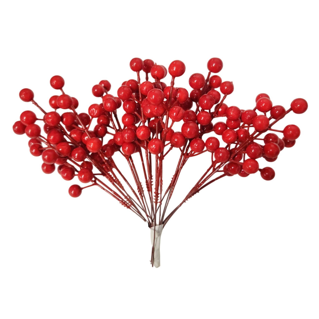 20 Artificial Red Berry Stems, 8-Inch Faux Christmas Wreath Garland Picks