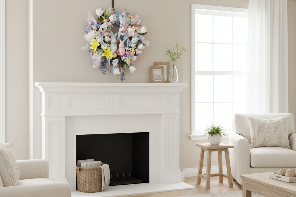 Easter Wreath Above Mantel