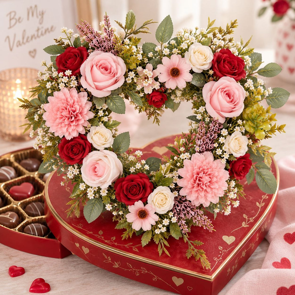 Pink Artificial Flower Bush, 7-Stem 12-Inch Mixed Bouquet for Wedding Decor