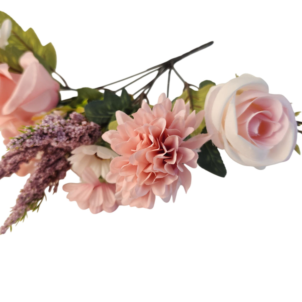 Pink Artificial Flower Bush, 7-Stem 12-Inch Mixed Bouquet for Wedding Decor