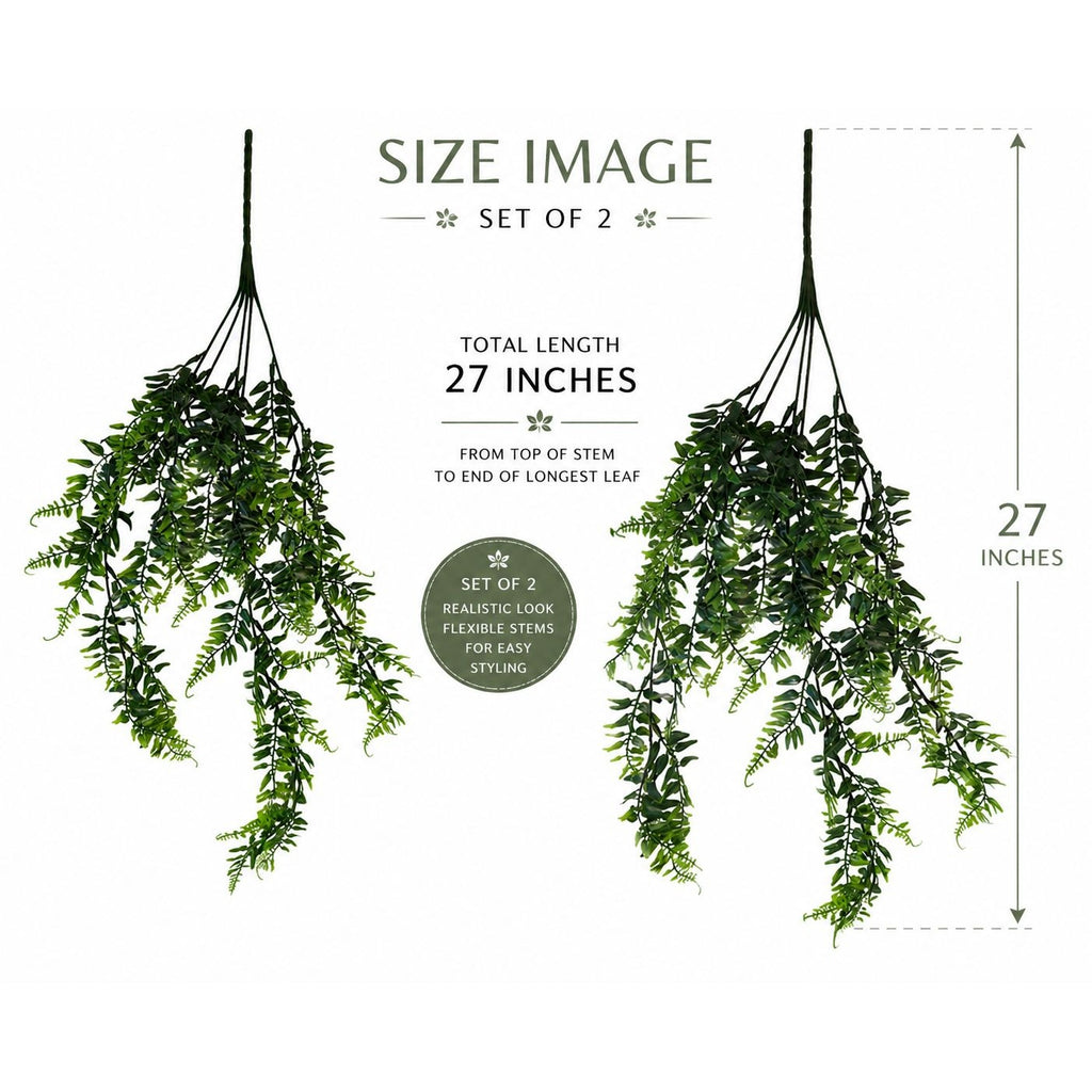 Artificial Hanging Fern Greenery Set of 2 Faux Trailing Fern Bushes Wedding Decor Farmhouse Decor 27 Inch