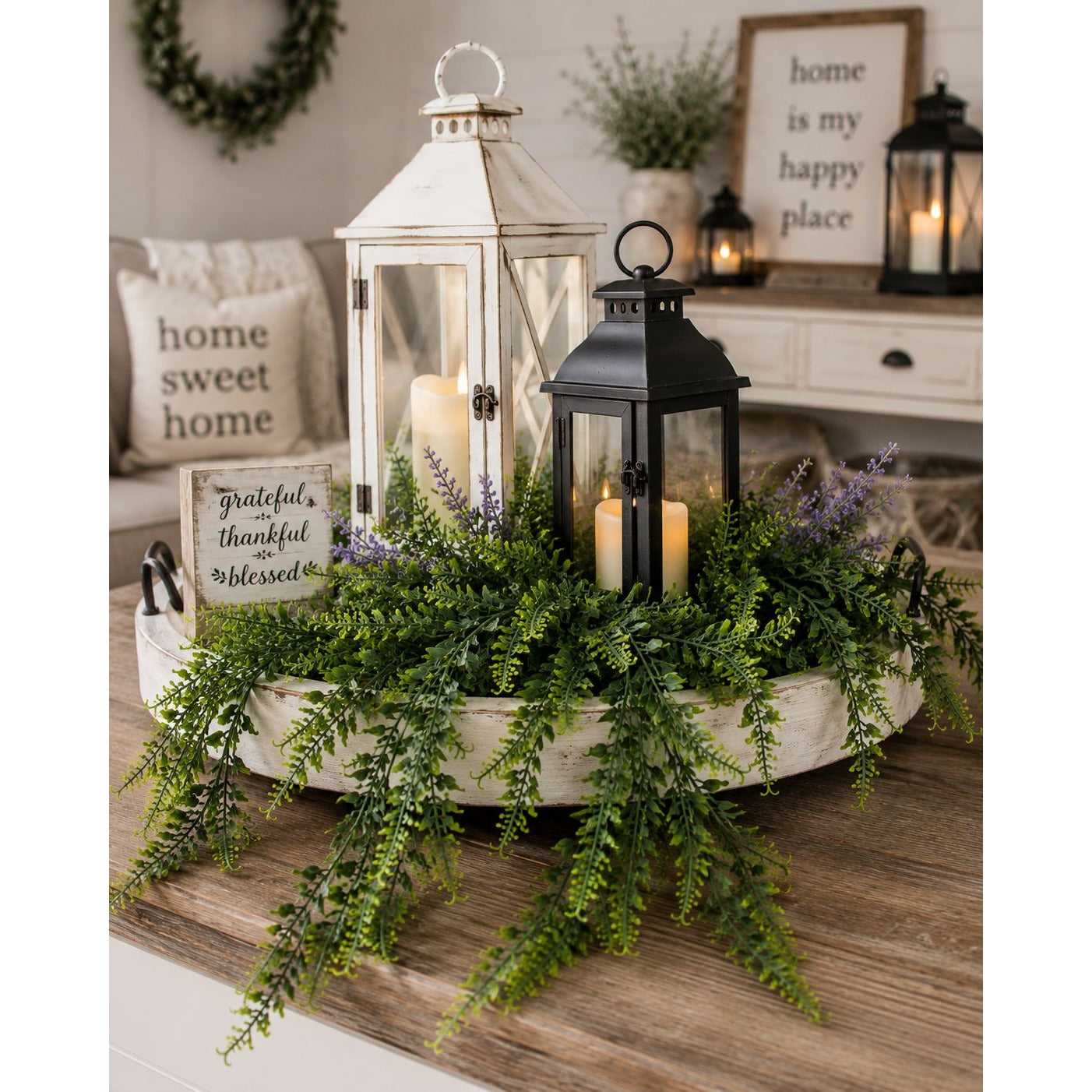 Artificial Hanging Fern Greenery Set of 2 Faux Trailing Fern Bushes Wedding Decor Farmhouse Decor 27 Inch