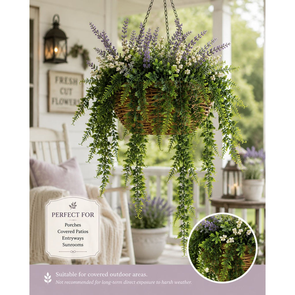 Artificial Hanging Fern Greenery Set of 2 Faux Trailing Fern Bushes Wedding Decor Farmhouse Decor 27 Inch