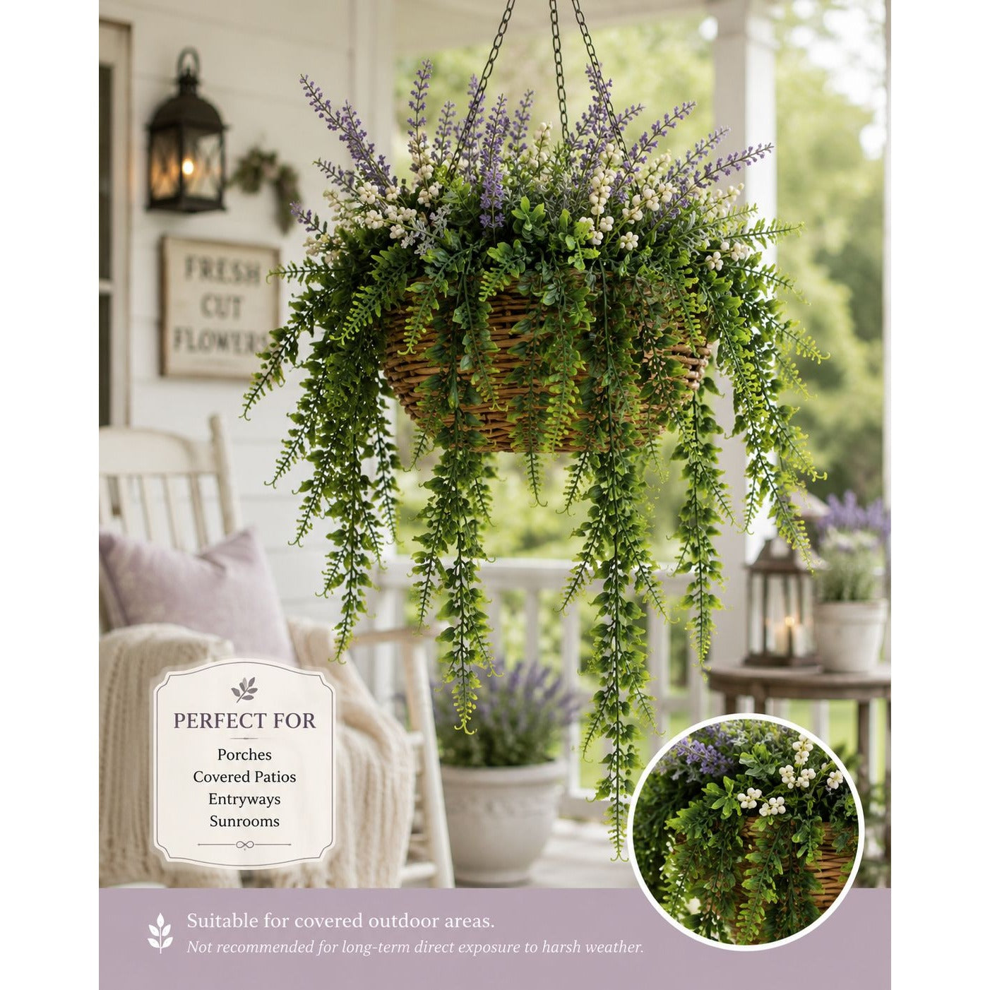 Artificial Hanging Fern Greenery Set of 2 Faux Trailing Fern Bushes Wedding Decor Farmhouse Decor 27 Inch