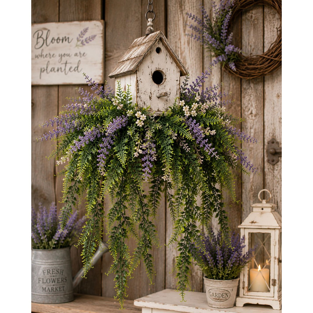 Artificial Hanging Fern Greenery Set of 2 Faux Trailing Fern Bushes Wedding Decor Farmhouse Decor 27 Inch