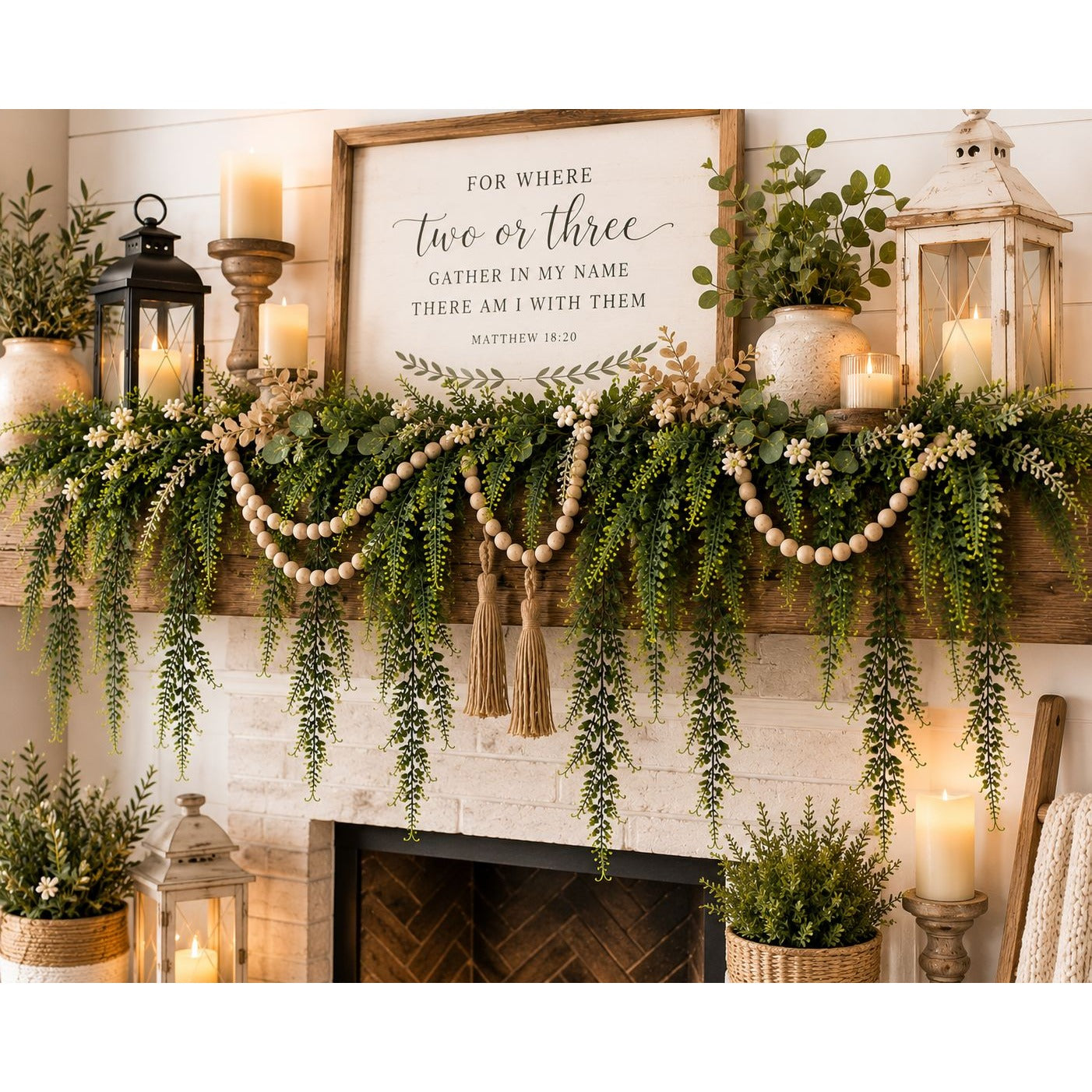 Artificial Hanging Fern Greenery Set of 2 Faux Trailing Fern Bushes Wedding Decor Farmhouse Decor 27 Inch