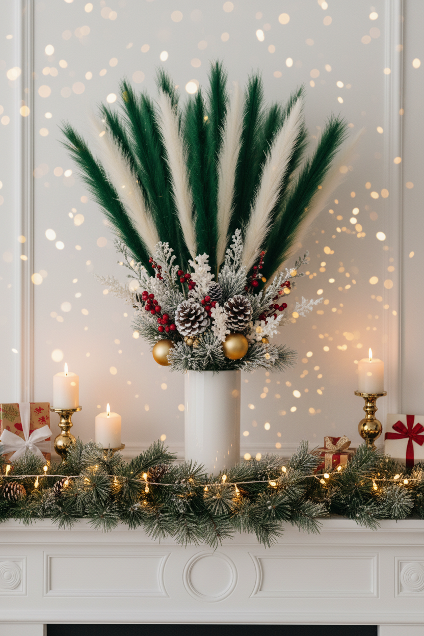 Emerald Pampas Christmas Mantel