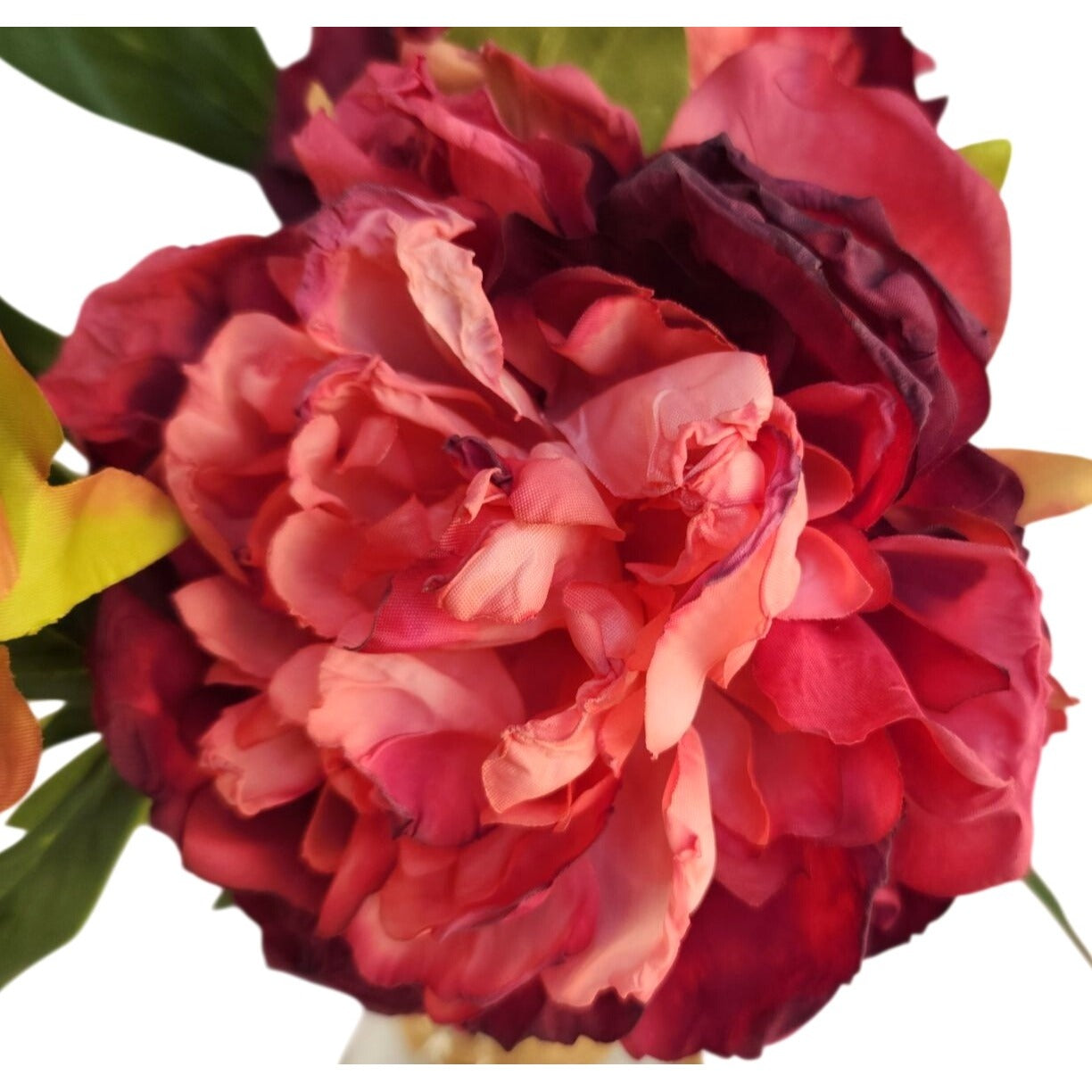 Rose Pink Faux Peony Stem 18 Inch Wedding Artificial Silk Flower Burgundy Tips