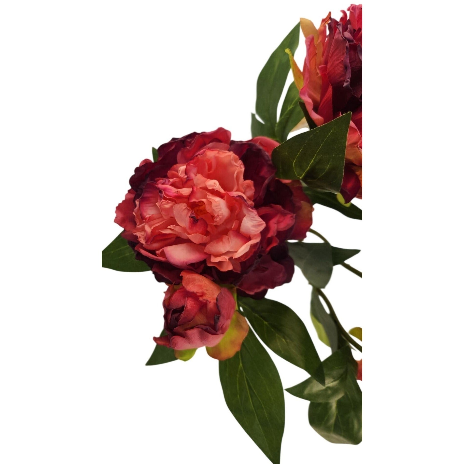 Rose Pink Faux Peony Stem 18 Inch Wedding Artificial Silk Flower Burgundy Tips