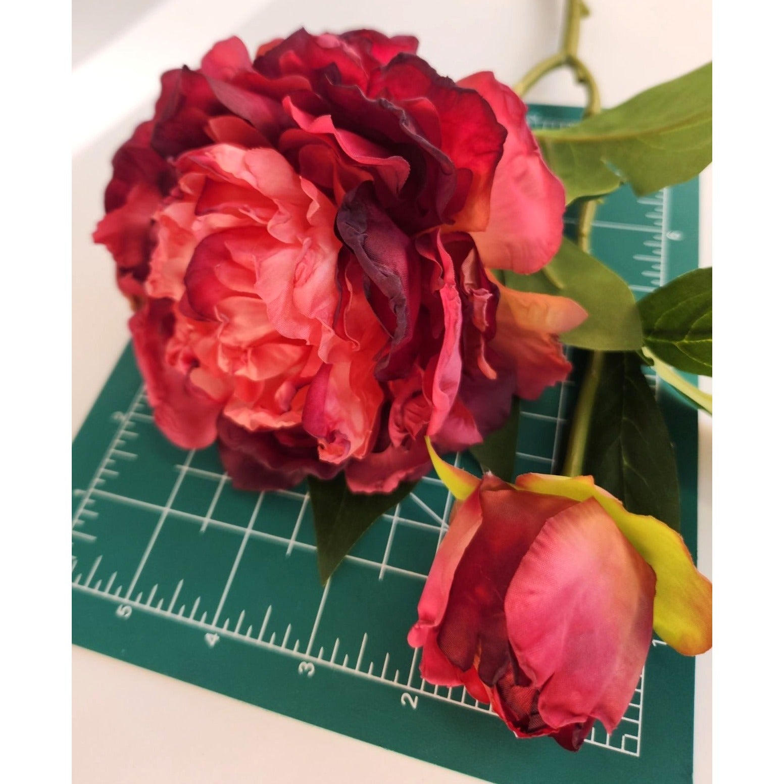 Rose Pink Faux Peony Stem 18 Inch Wedding Artificial Silk Flower Burgundy Tips
