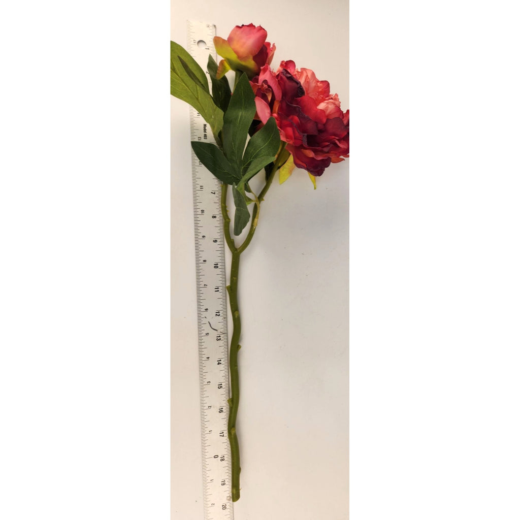 Rose Pink Faux Peony Stem 18 Inch Wedding Artificial Silk Flower Burgundy Tips