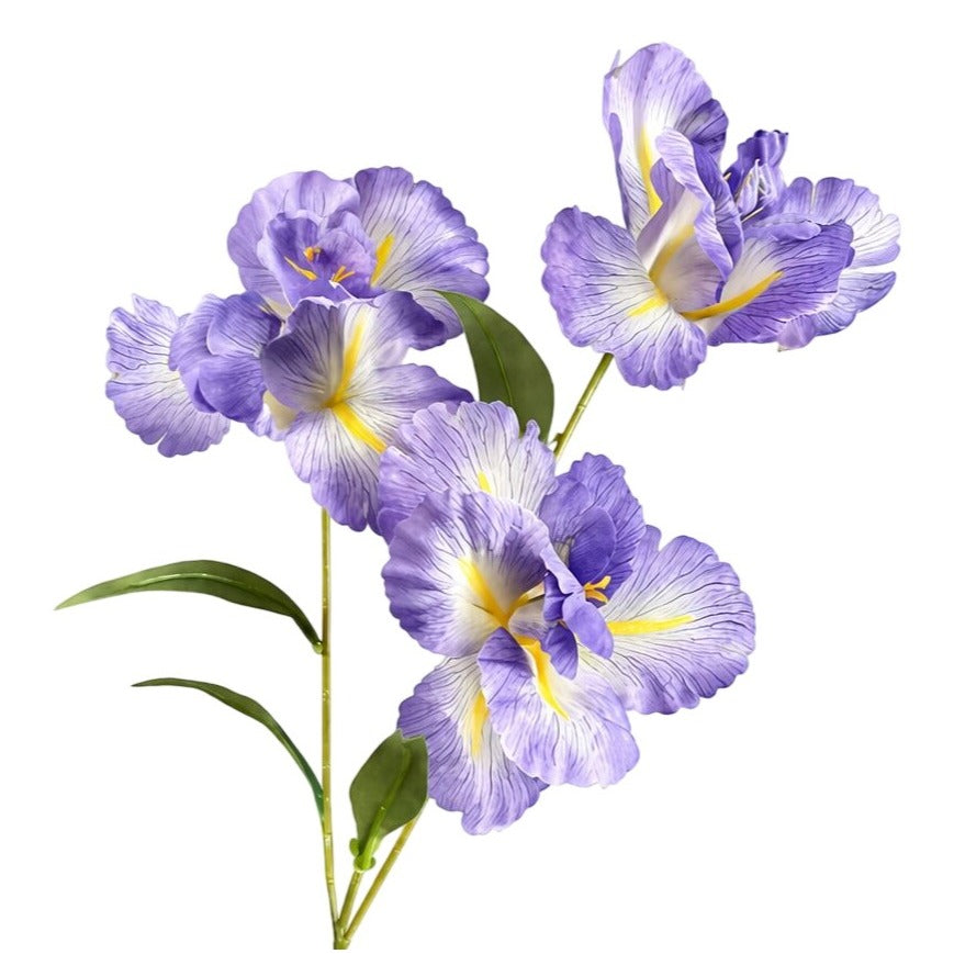 Lavender Iris Stem Artificial Floral Pick 34 Inch Faux Purple Iris Spray Silk Flower for Home Wedding Decor