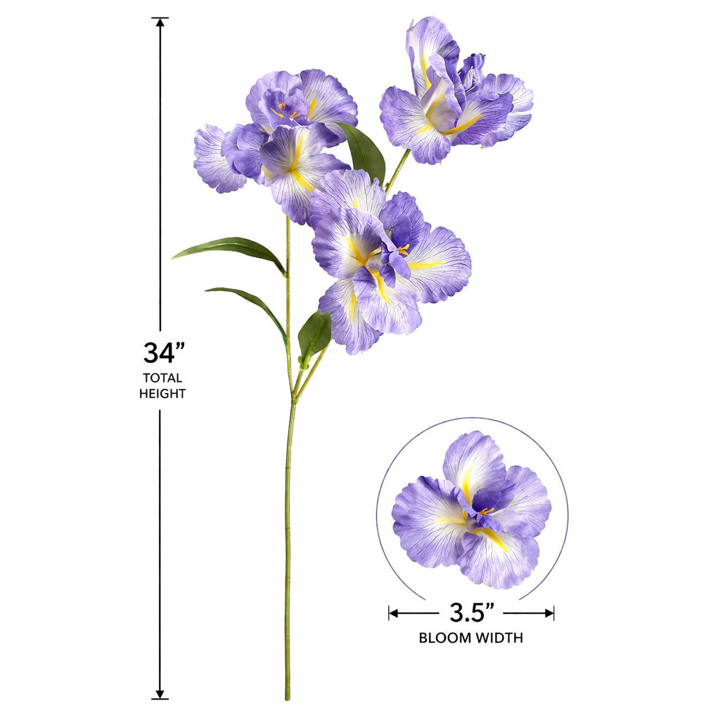 Lavender Iris Stem Artificial Floral Pick 34 Inch Faux Purple Iris Spray for Home Wedding Decor
