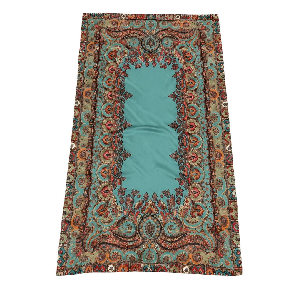 Boho Paisley Satin Scarf Wrap Shawl Teal Rust Gold Oversized 72x31 Lightweight Travel Shawl