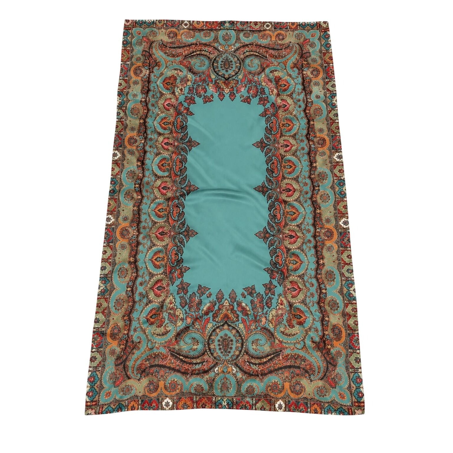 Boho Paisley Satin Scarf Wrap Shawl Teal Rust Gold Oversized 72x31 Lightweight Travel Shawl