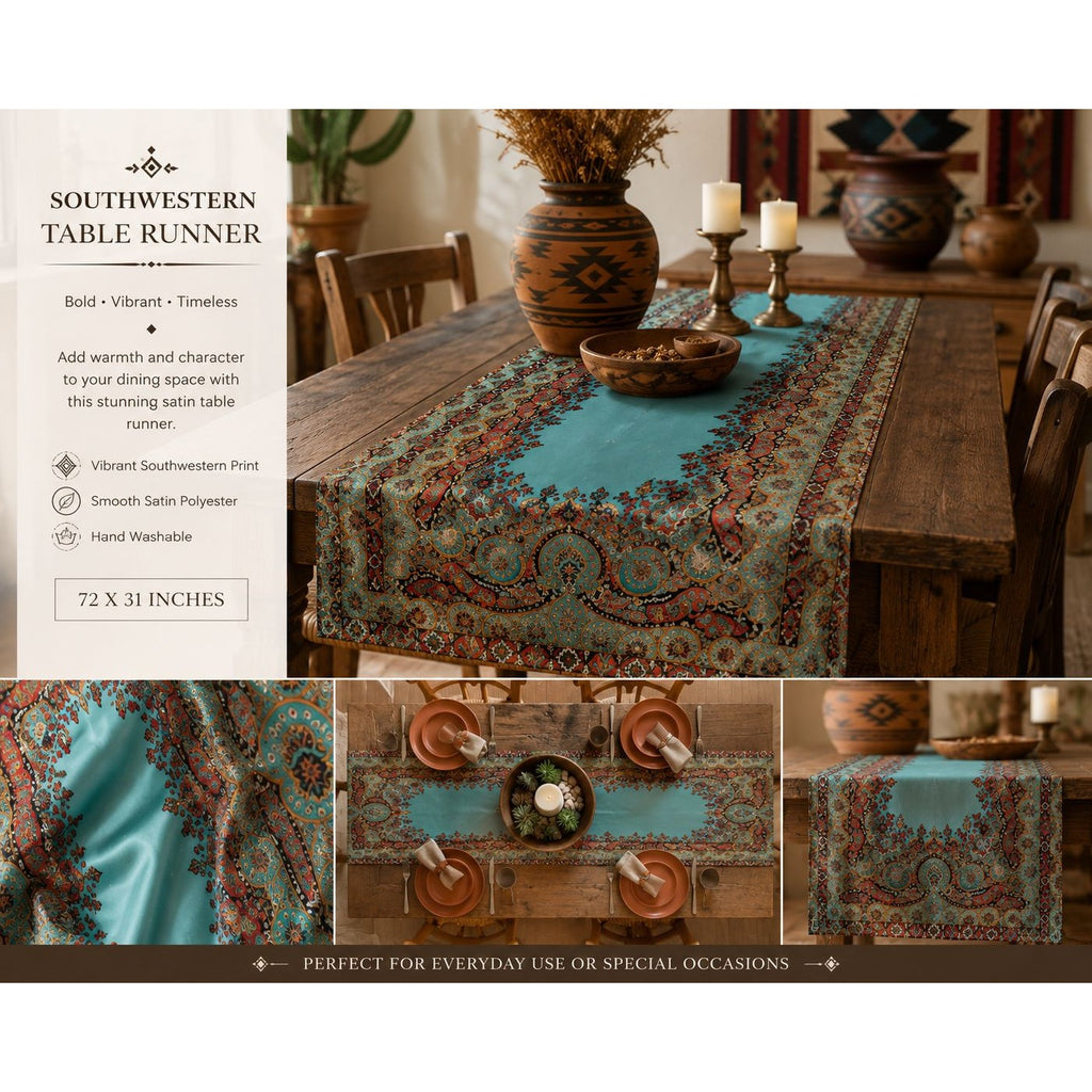 Boho Paisley Satin Scarf Wrap Shawl Teal Rust Gold Oversized 72x31 Lightweight Travel Shawl
