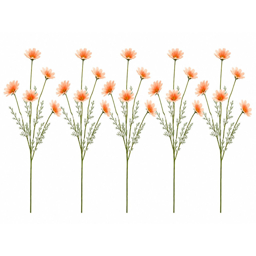 Peach Apricot Faux Daisy Stems Set of 5 | 20 Inch Artificial Wildflowers Fall Farmhouse Floral Decor