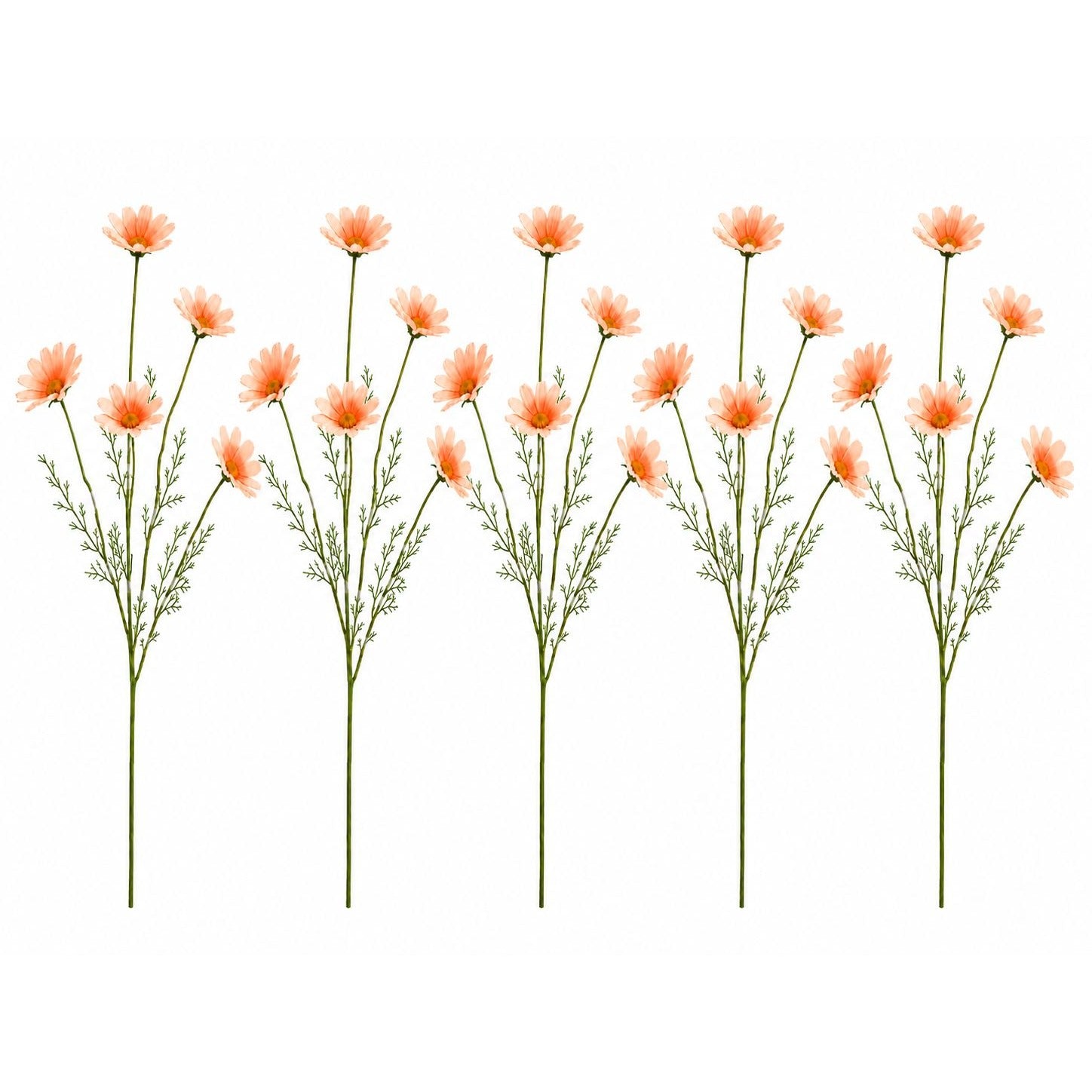Peach Apricot Faux Daisy Stems Set of 5 | 20 Inch Artificial Wildflowers Fall Farmhouse Floral Decor