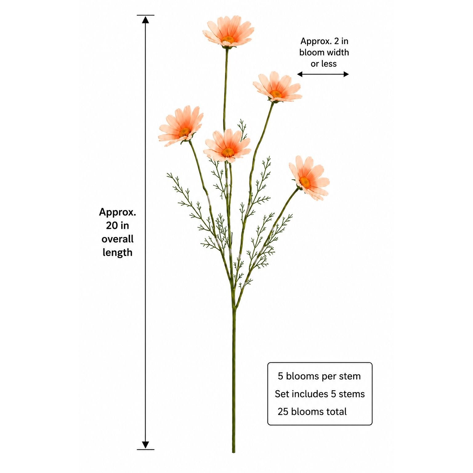 Peach Apricot Faux Daisy Stems Set of 5 | 20 Inch Artificial Wildflowers Fall Farmhouse Floral Decor