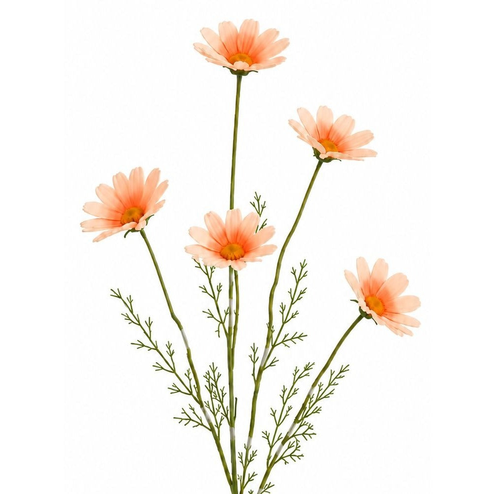 Peach Apricot Faux Daisy Stems Set of 5 | 20 Inch Artificial Wildflowers Fall Farmhouse Floral Decor