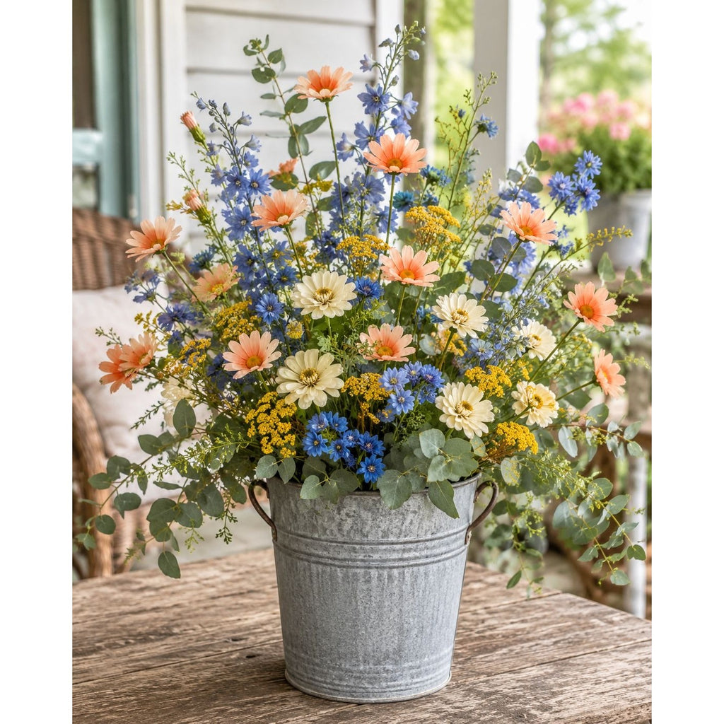 Peach Apricot Faux Daisy Stems Set of 5 | 20 Inch Artificial Wildflowers Fall Farmhouse Floral Decor