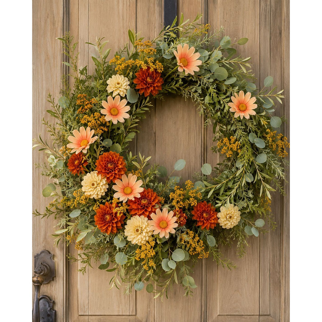 Peach Apricot Faux Daisy Stems Set of 5 | 20 Inch Artificial Wildflowers Fall Farmhouse Floral Decor