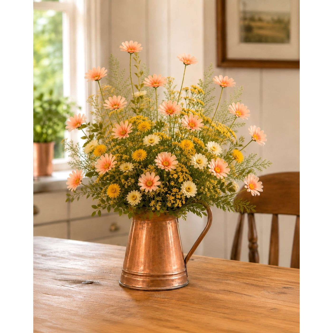 Peach Apricot Faux Daisy Stems Set of 5 | 20 Inch Artificial Wildflowers Fall Farmhouse Floral Decor