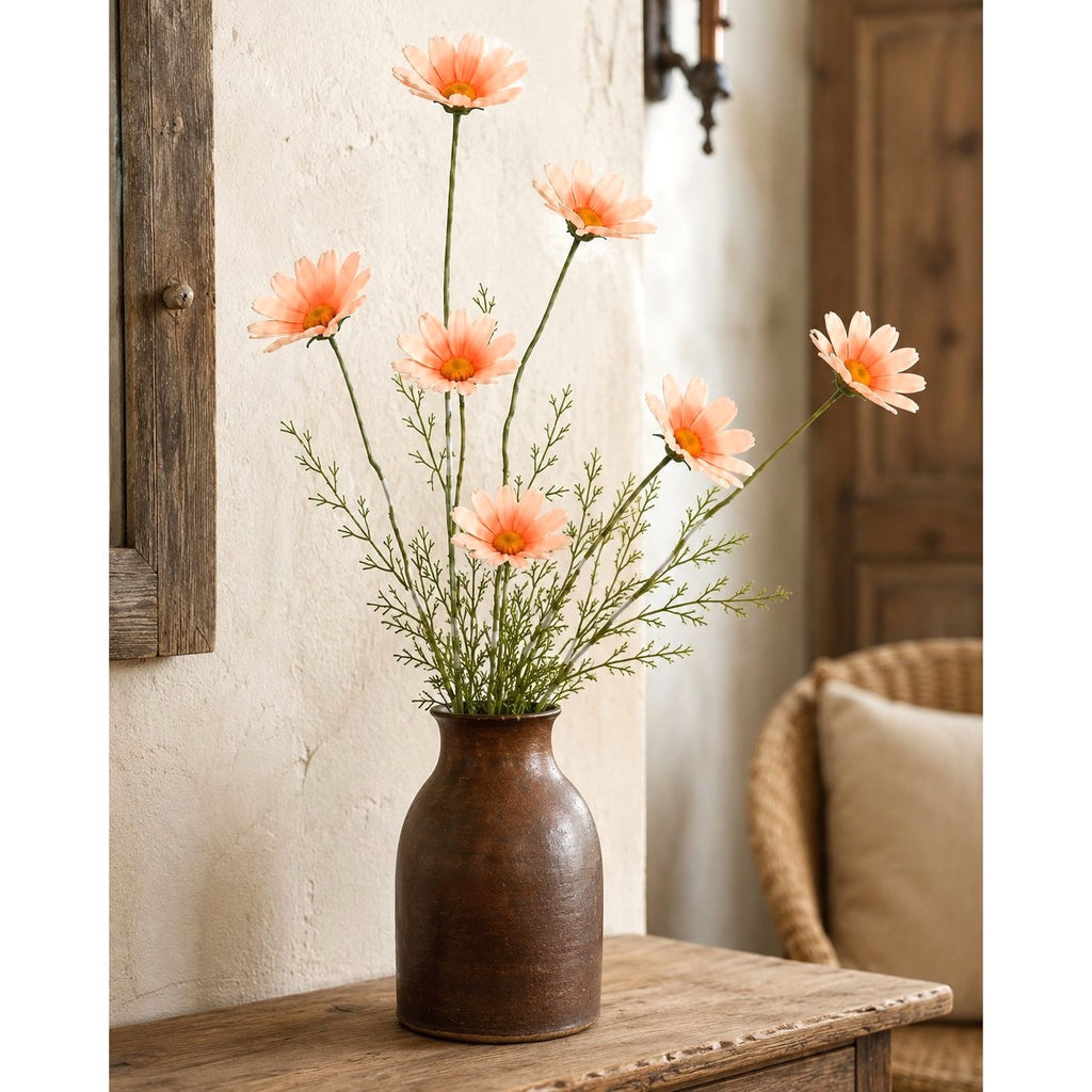 Peach Apricot Faux Daisy Stems Set of 5 | 20 Inch Artificial Wildflowers Fall Farmhouse Floral Decor