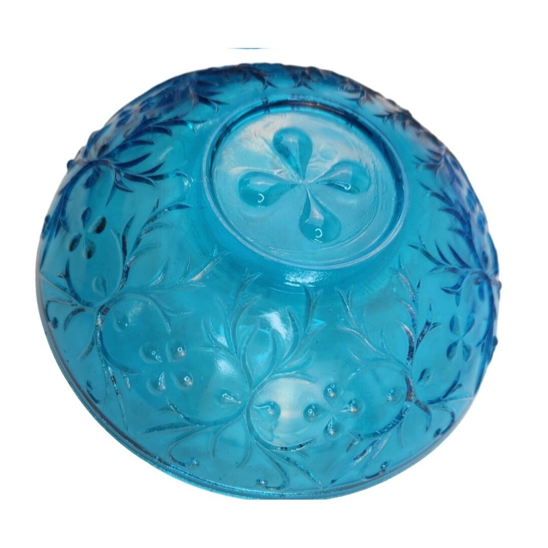 Vintage Queen Mary Blue Glass Bowls Set of 2 | 1930s Depression Glass Heart Vine | Teal Floral Trinket Dishes 4.5"