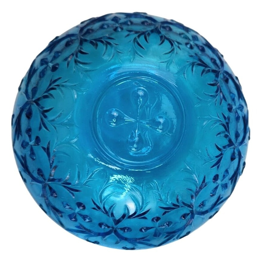 Vintage Queen Mary Blue Glass Bowls Set of 2 | 1930s Depression Glass Heart Vine | Teal Floral Trinket Dishes 4.5"