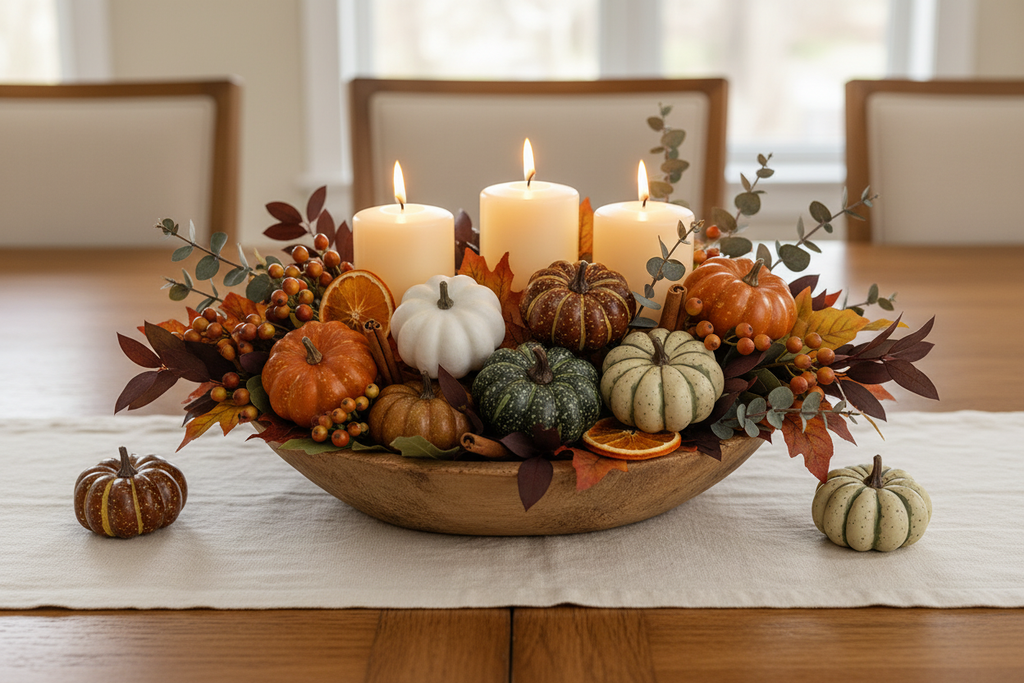 Faux Pumpkins Fall Centerpiece