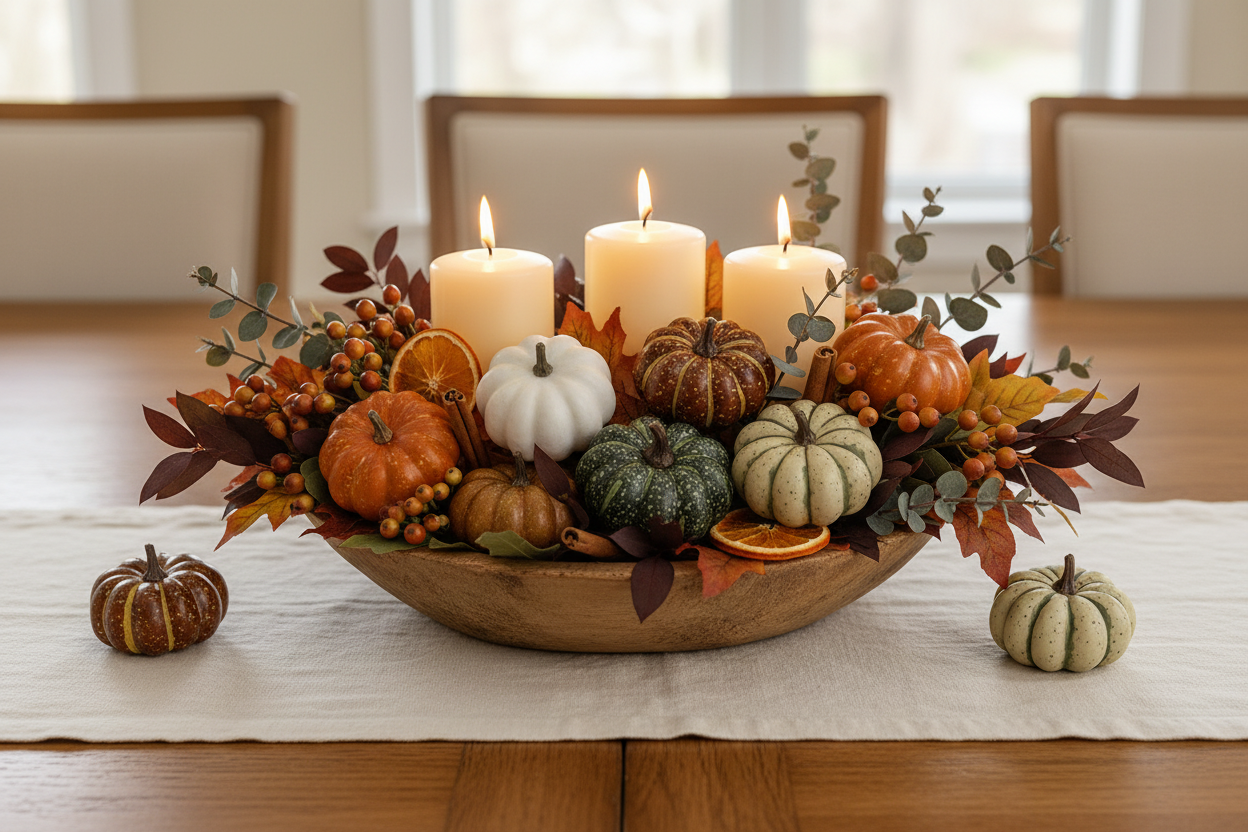 Faux Pumpkins Fall Centerpiece