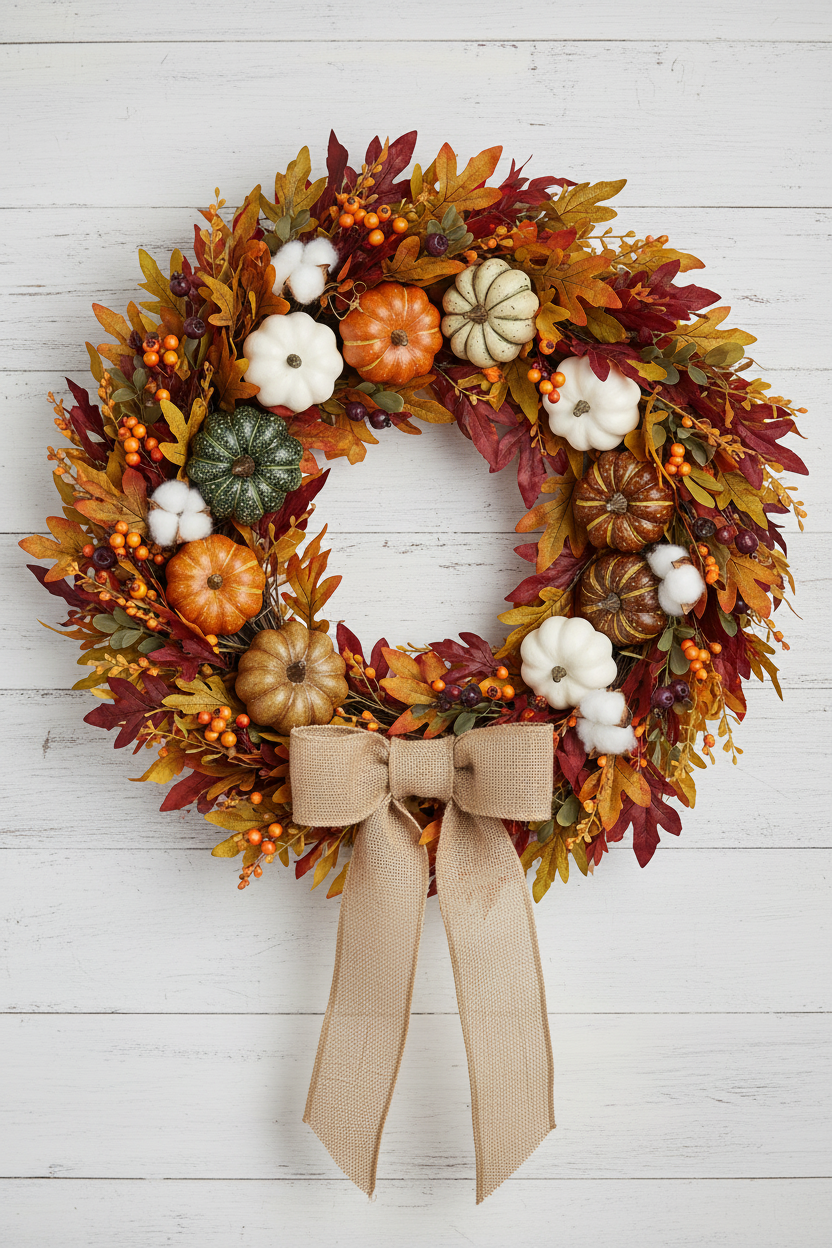 Faux Pumpkins Fall Wreath