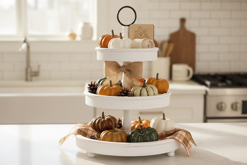 Faux Pumpkins Tiered Tray Lifestyle