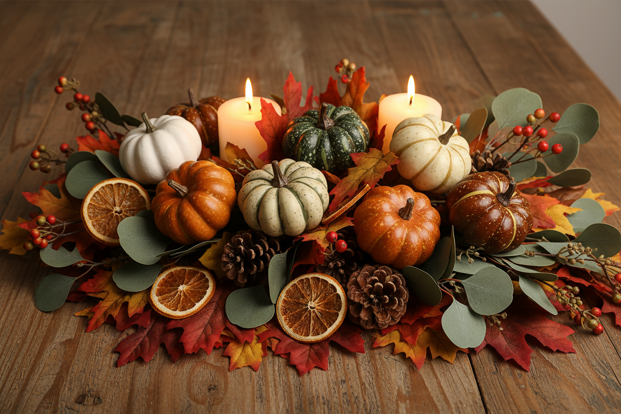 Faux Pumpkins Wreath Arrangement Lifestyle