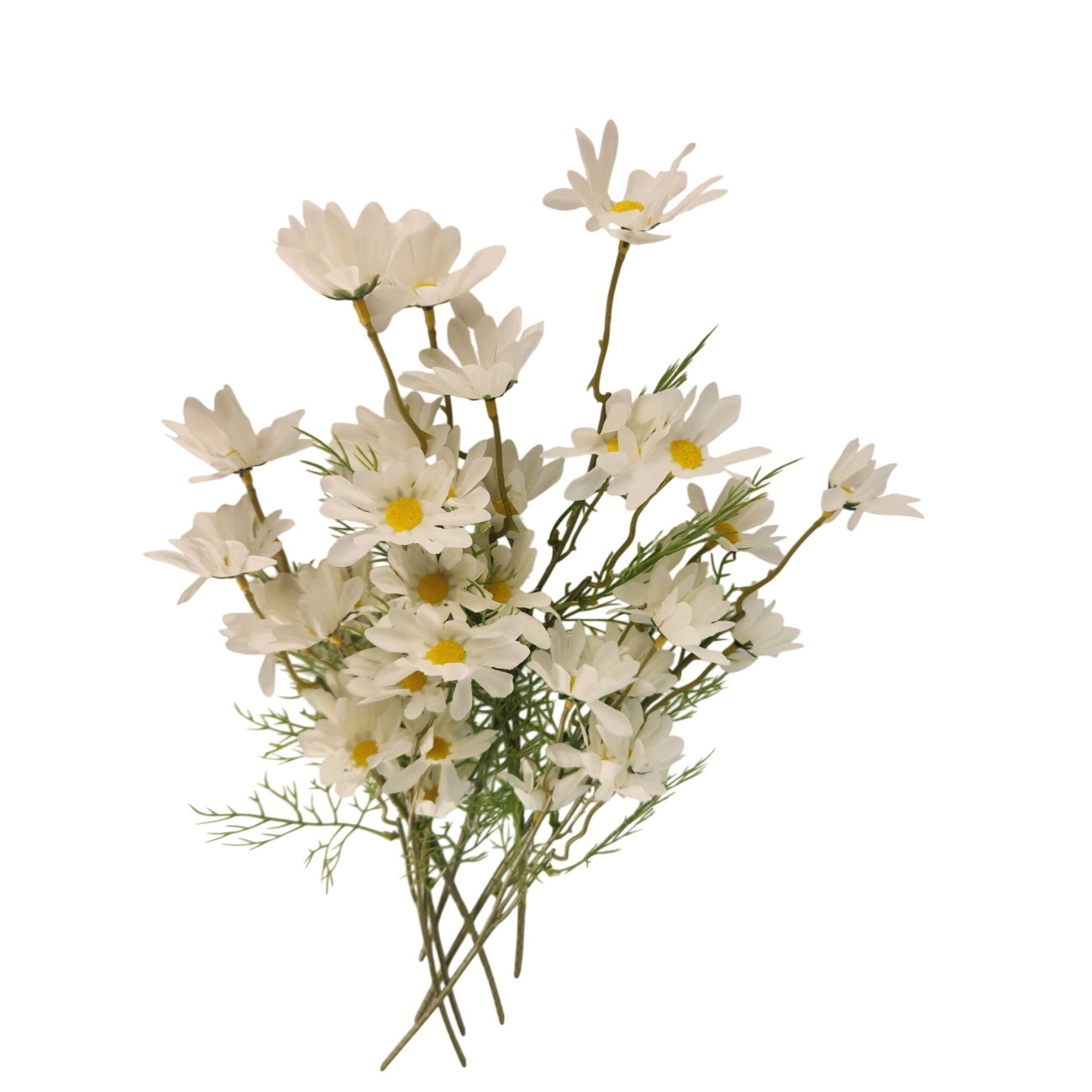 White Faux Daisy Stem 20 Inch Artificial Wildflower Set of 6 Farmhouse Floral Decor