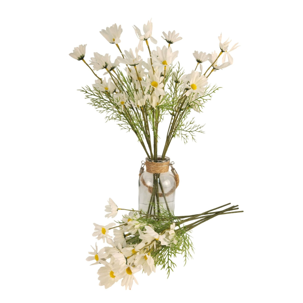 White Faux Daisy Stem 20 Inch Artificial Wildflower Set of 6 Farmhouse Floral Decor