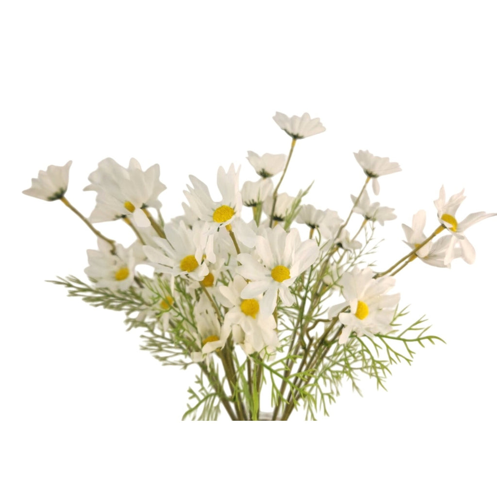 White Faux Daisy Stem 20 Inch Artificial Wildflower Set of 6 Farmhouse Floral Decor