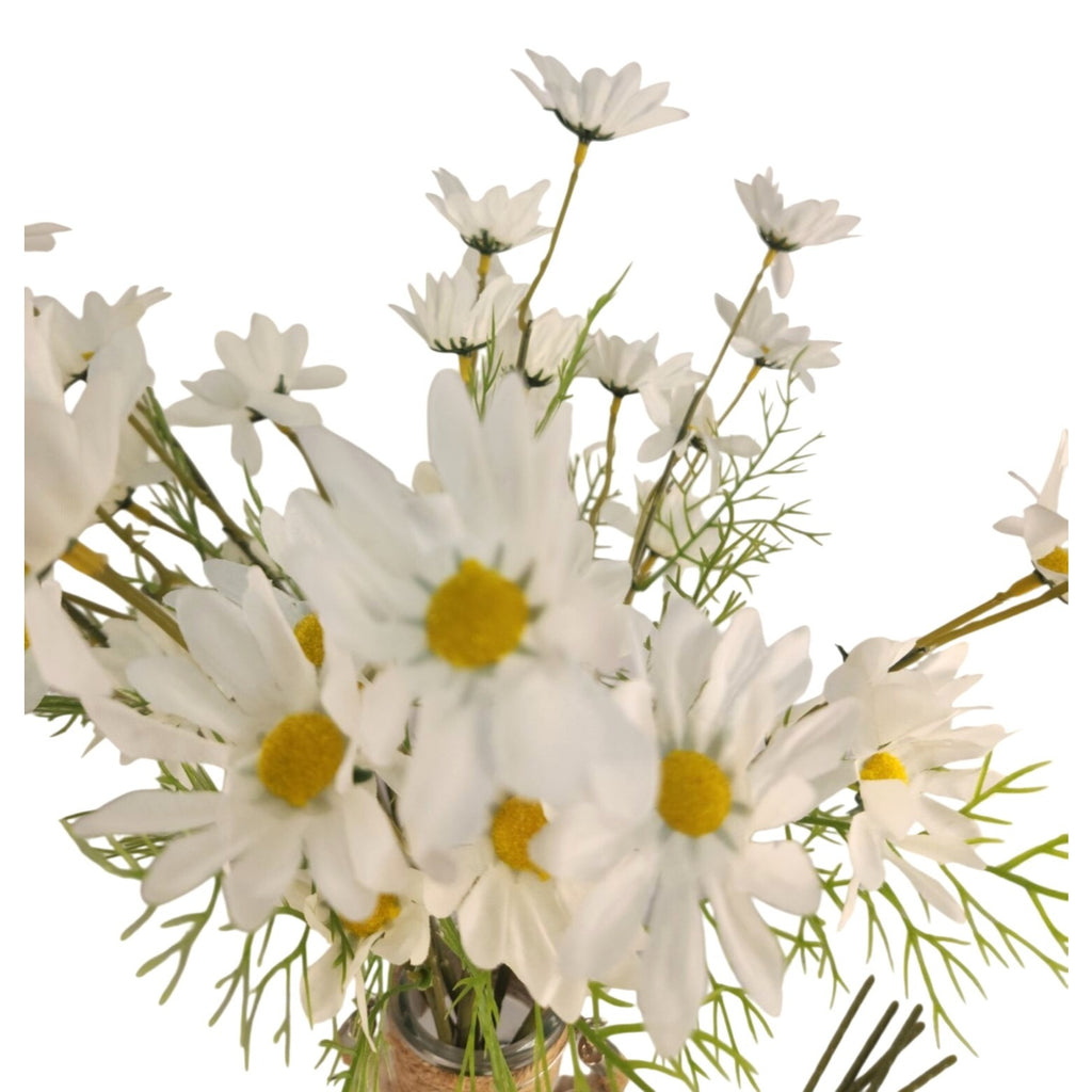 White Faux Daisy Stem 20 Inch Artificial Wildflower Set of 6 Farmhouse Floral Decor